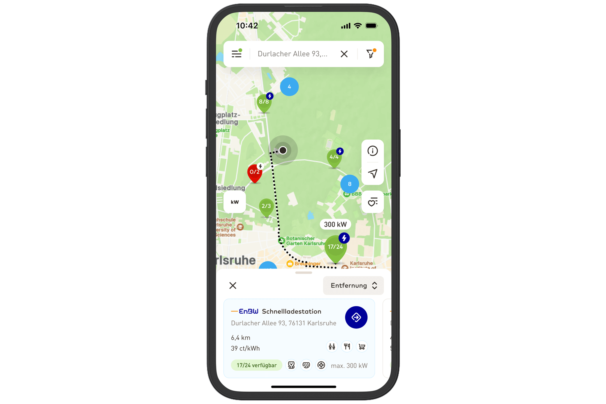 Bild von der mobility+ App auf dem Smartphone der EnBW