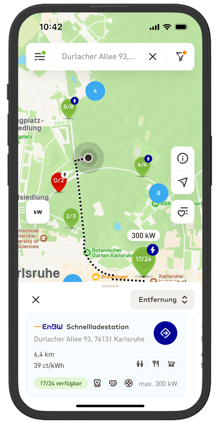 Bild von der mobility+ App auf dem Smartphone der EnBW