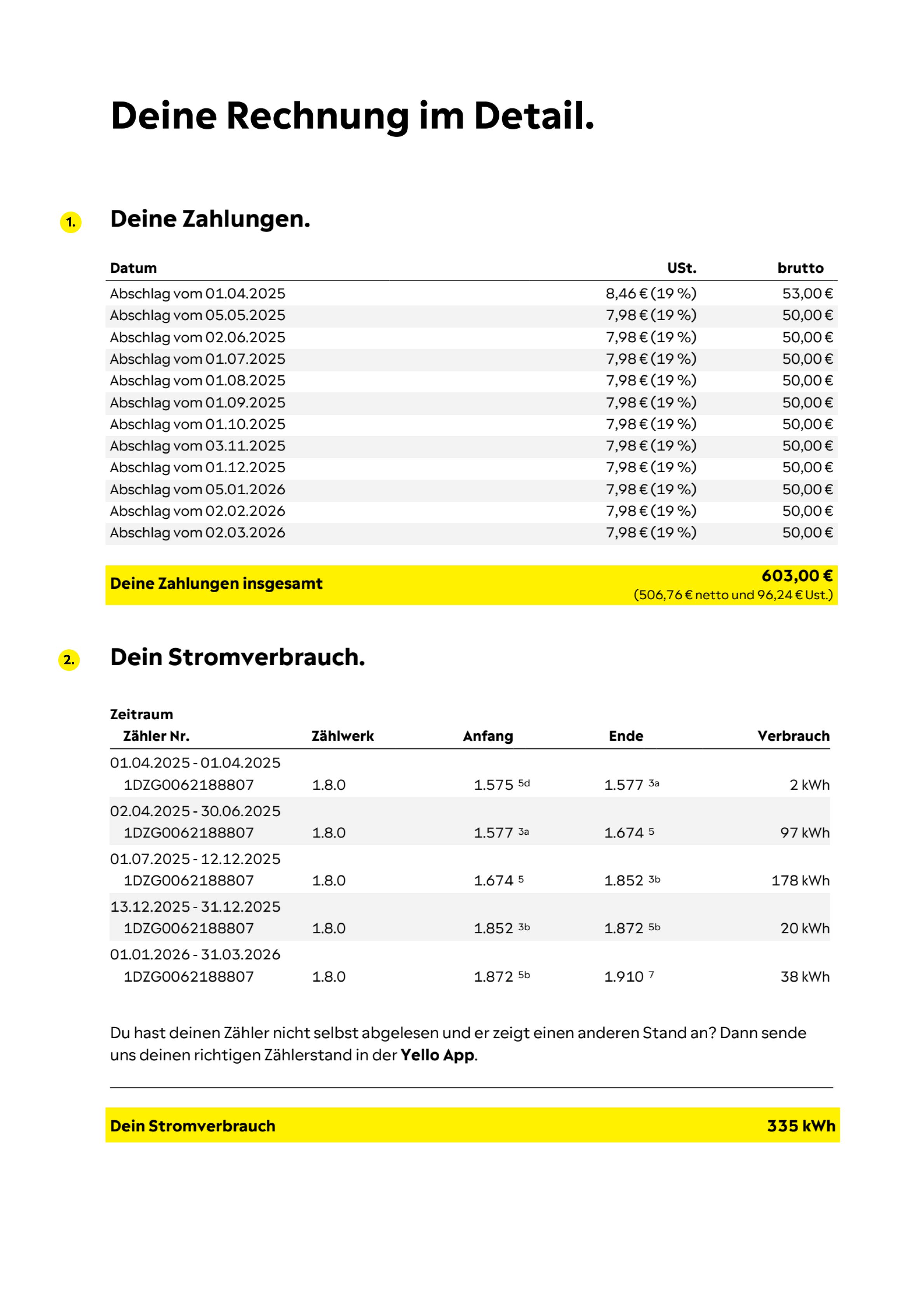 Yello Rechnung zweite Seite Zweite Seite der Yello Rechnung